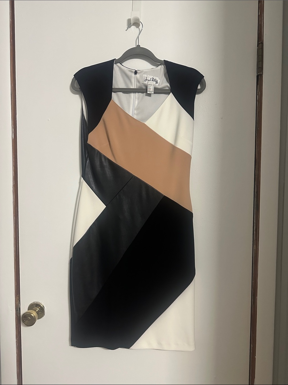 Joseph Ribkoff Black, White & Tan Colorblock Midi Dress